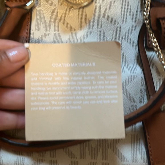 MK , monogrammed tan tote bag , gold details . Used great condition. - Picture 5 of 6